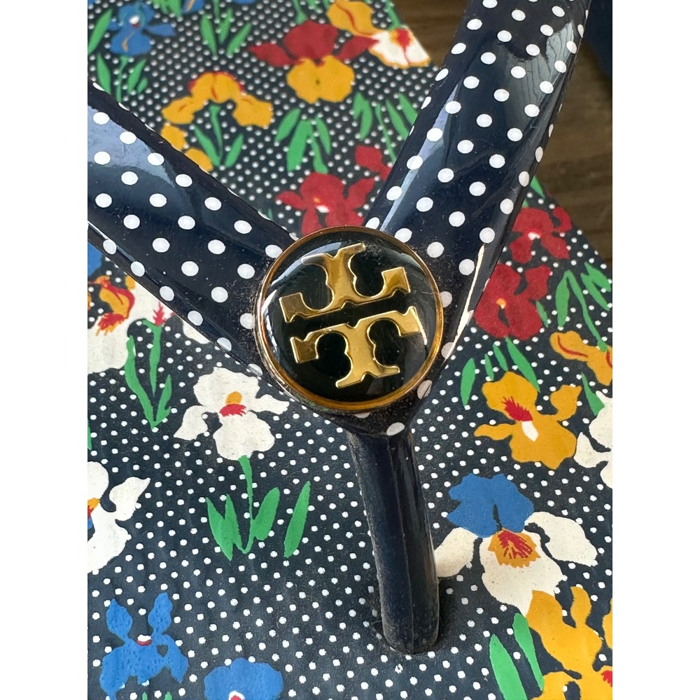 Tory Burch Flip Flops Floral Polka Dot Women Size 8 Blue Louge Classy